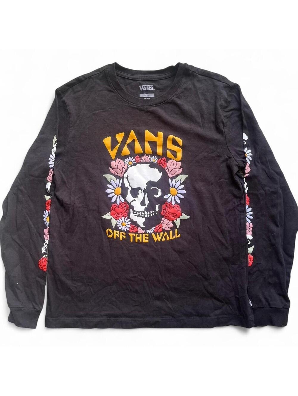 Vans Black Long Sleeve Skull and Floral Graphic Shirt